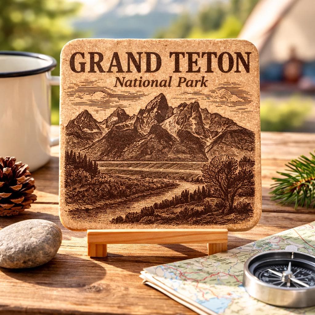 Grand Teton National Park Cork Coaster – Wyoming Mountain Art