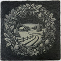 Winter Country Road Wreath Slate Coaster – Vintage Christmas Scene