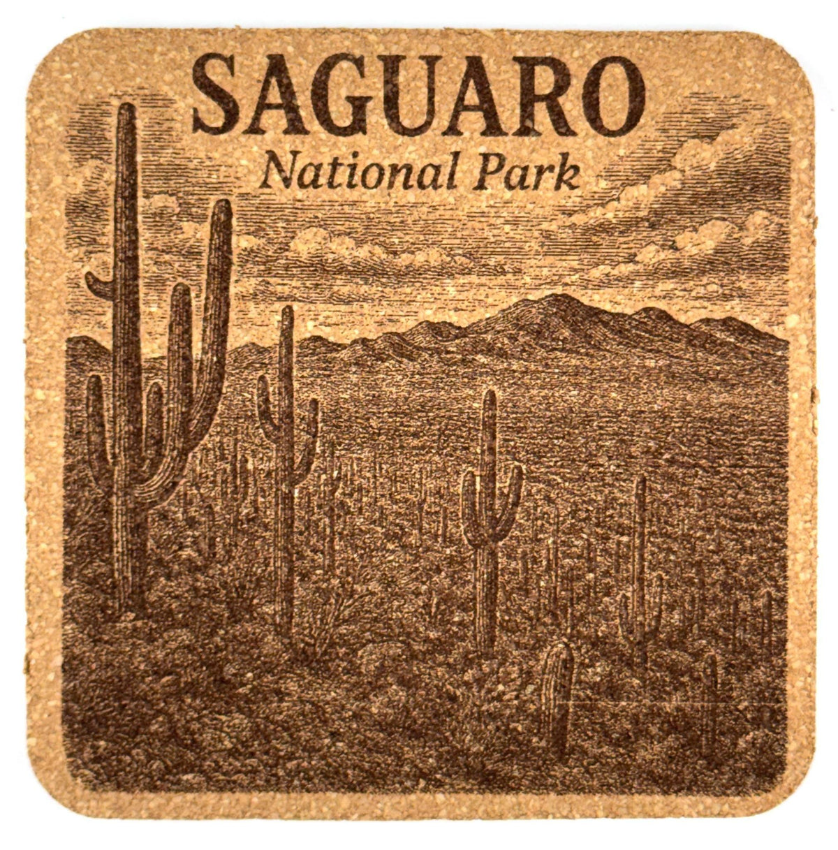 Saguaro National Park Cork Coaster – Arizona Desert Cactus Landscape