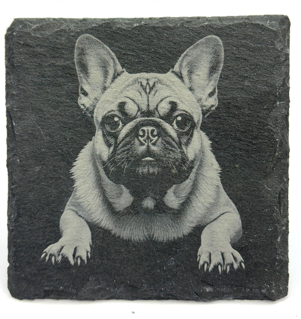 Cute Pug Slate Coaster – Laser Engraved Dog Portrait