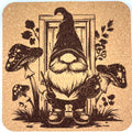 Artist Gnome with Mushrooms – Engraved Cork Coaster