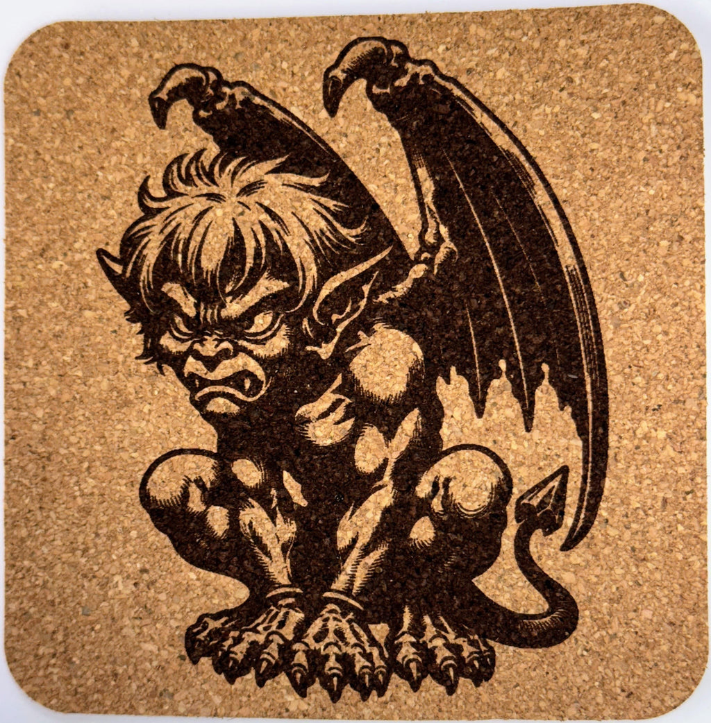 Fierce Gargoyle with Folded Wings – Gothic Cork Coaster