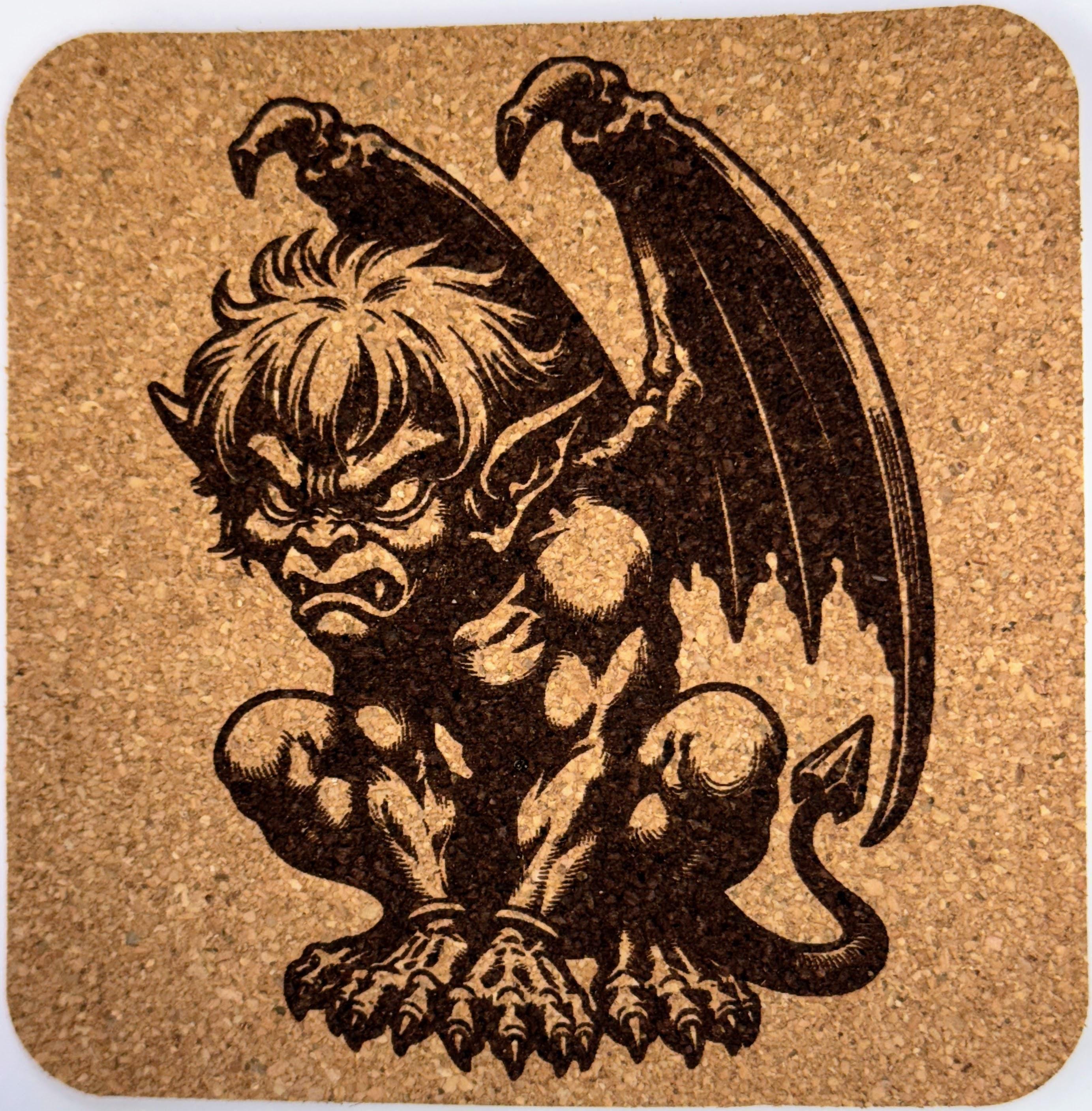 Fierce Gargoyle with Folded Wings – Gothic Cork Coaster
