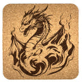 Rising Fire Dragon Square Cork Coaster – Mythical Beast Design