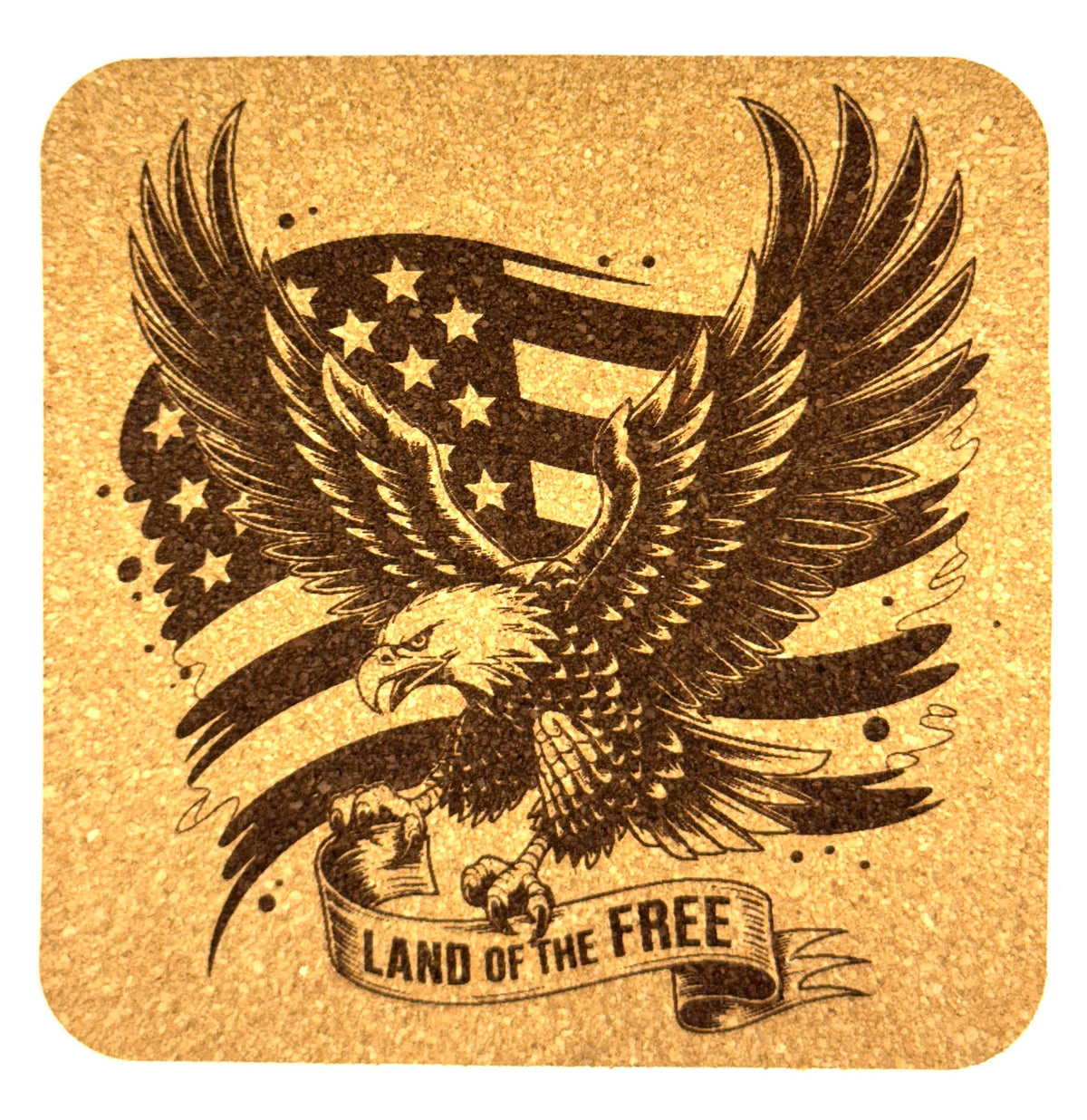 Land of the Free Eagle with American Flag – Patriotic Cork Coaster