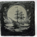 Moonlit Pirate Ship in Heavy Seas – Slate Coaster
