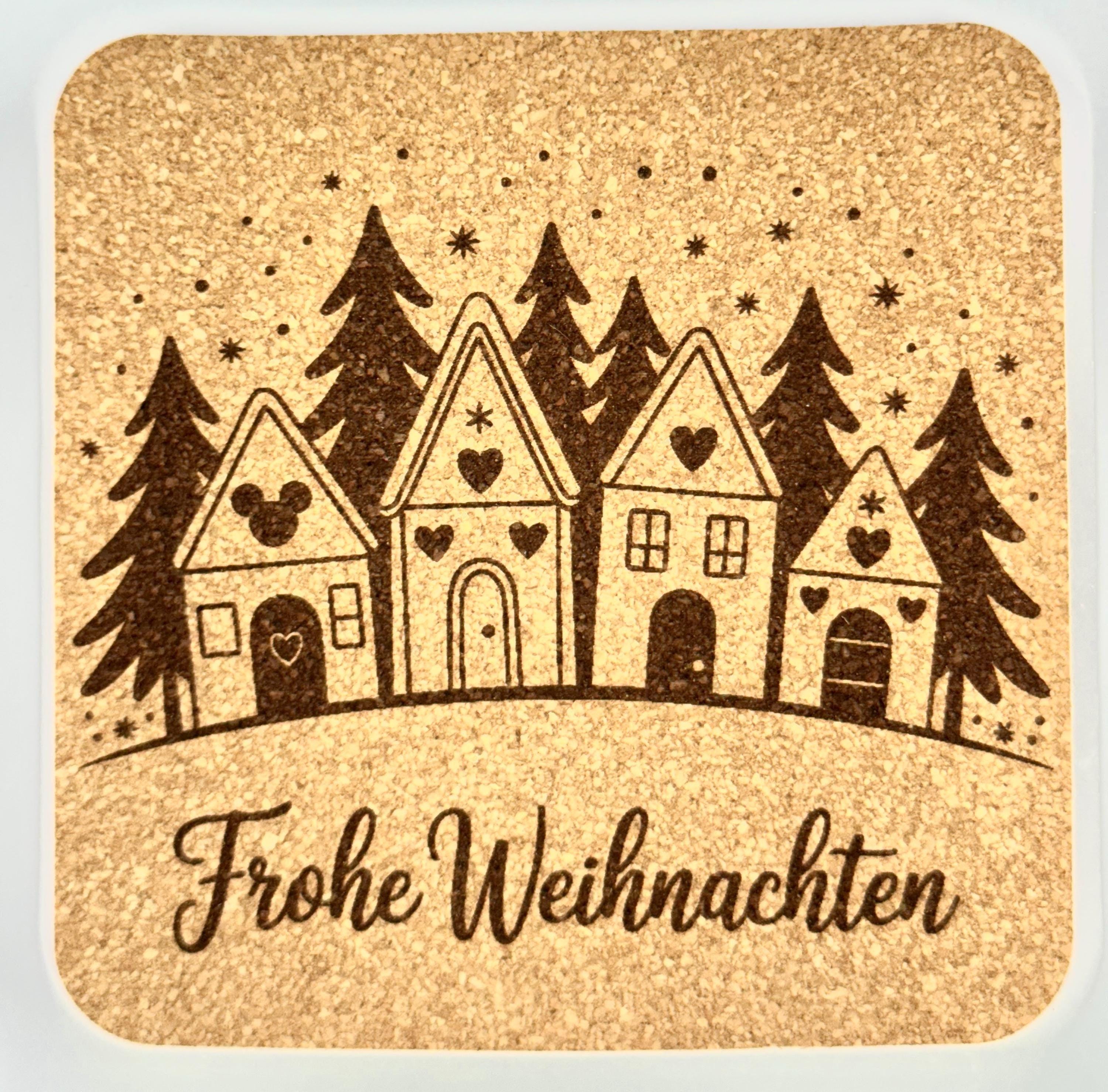 Frohe Weihnachten Cork Coaster – German Holiday Houses Decor