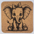Sweet Baby Elephant with Bow – Laser Engraved Cork Coaster
