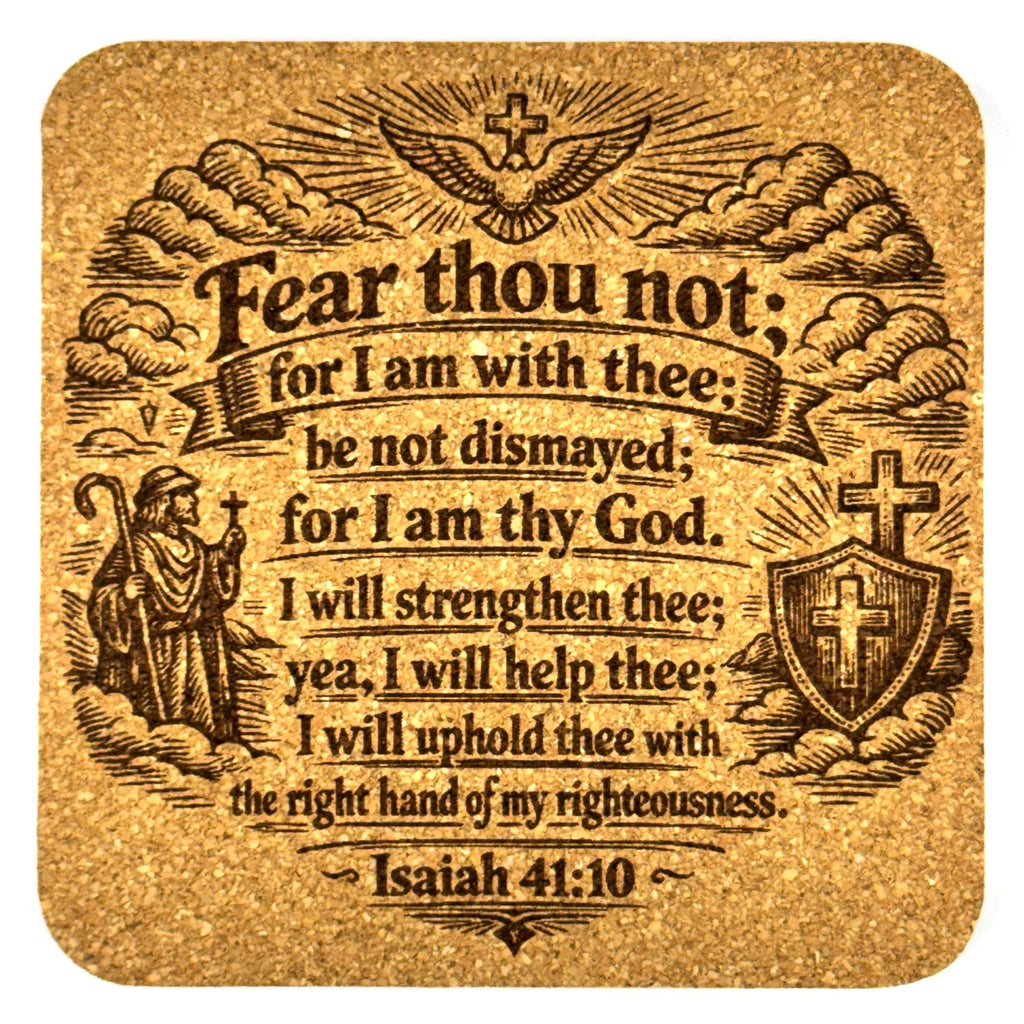 Fear Thou Not Isaiah 41:10 Cork Coaster Christian Scripture Encouragement Gift