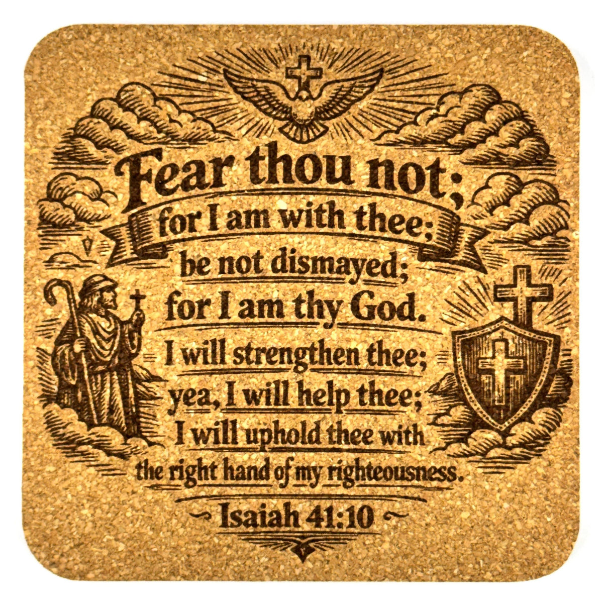 Fear Thou Not Isaiah 41:10 Cork Coaster Christian Scripture Encouragement Gift