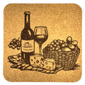 Wine Picnic Cork Coaster – Bottle, Glass, Grapes Vineyard Table Decor