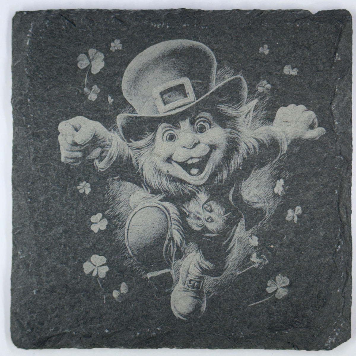 Happy Jumping Leprechaun Slate Coaster for St Patricks Day