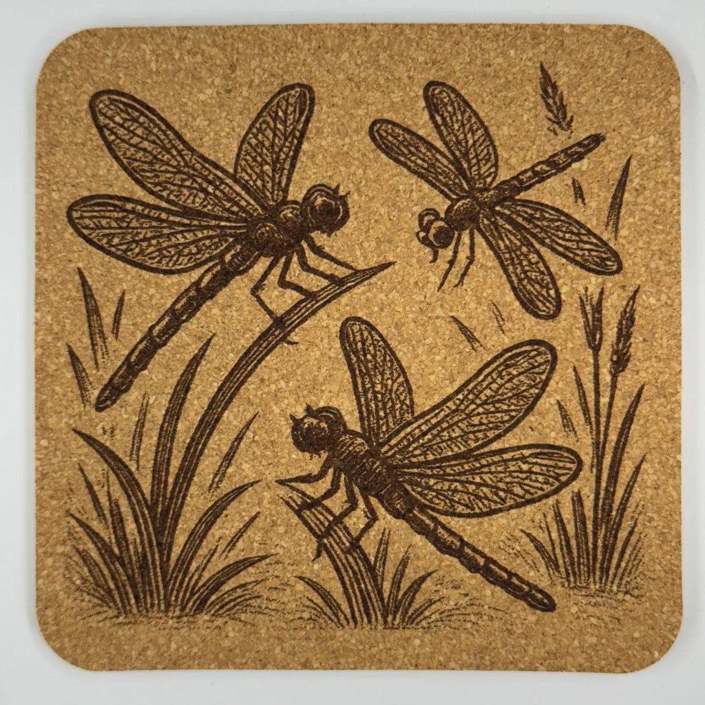 Flying Dragonflies Cork Coaster – Woodland Nature Illustration