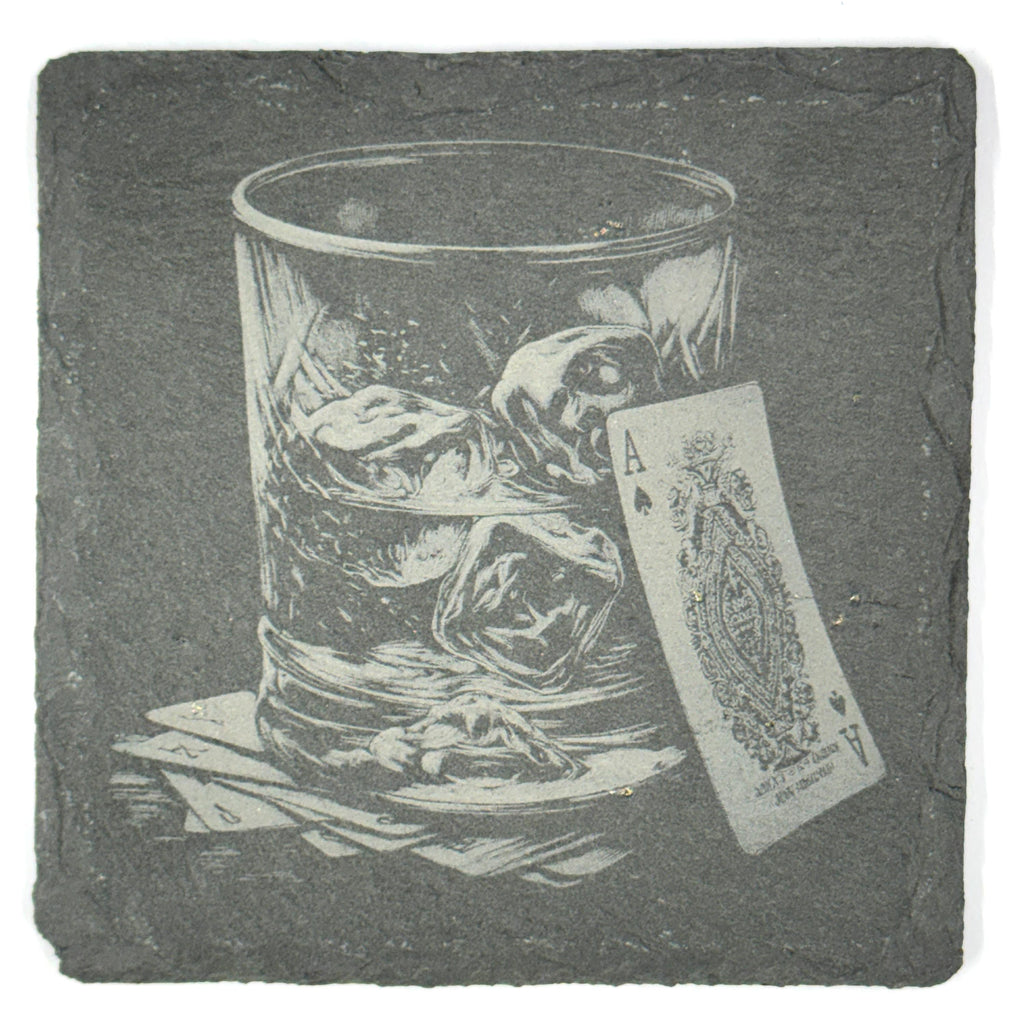Ace Card Whiskey Glass Slate Coaster – Vintage Gambling Bar Art