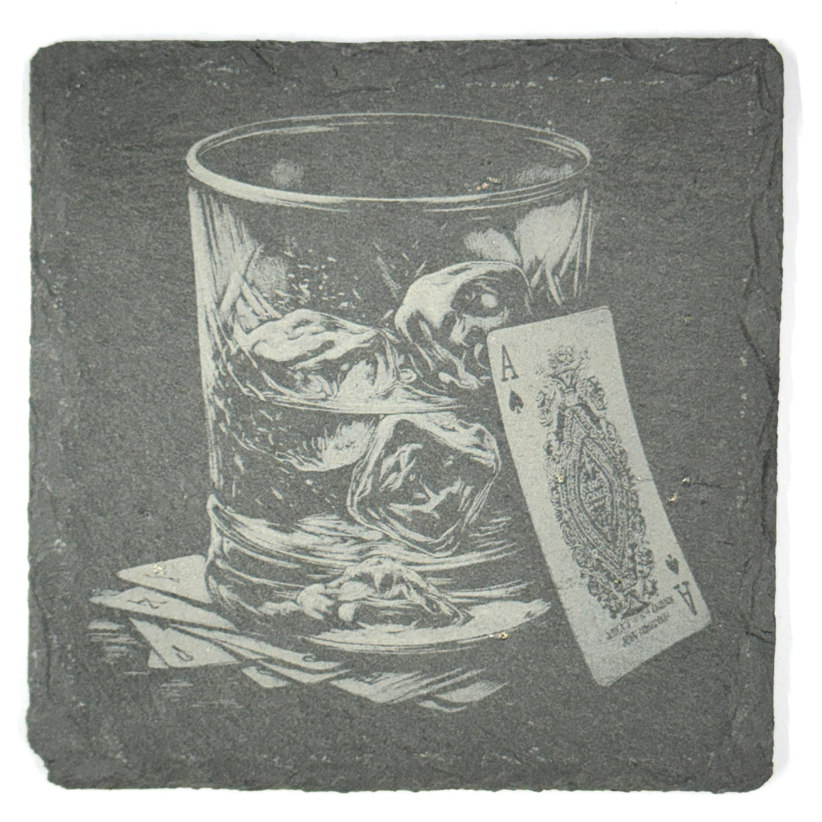 Ace Card Whiskey Glass Slate Coaster – Vintage Gambling Bar Art