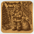 Santa Eating Cookies Cork Coaster – Cozy Christmas Night Decor