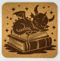 Sleeping Baby Dragon on Books – Cute Fantasy Cork Coaster