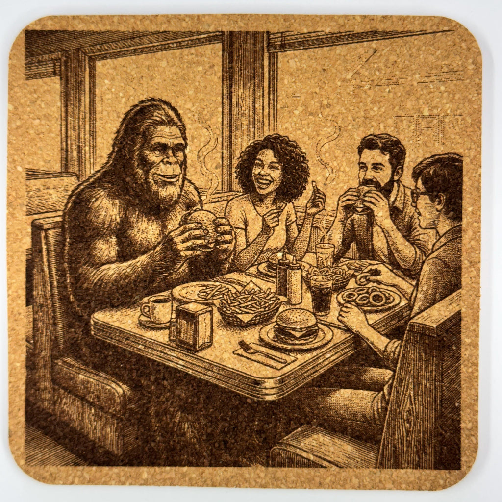 Bigfoot Diner Cork Coaster – Sasquatch Burger Night Scene
