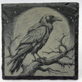 Raven on Twisted Branch – Laser Engraved Slate Coaster