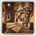 Moonlit European Alley Cork Coaster – Old World Street Scene