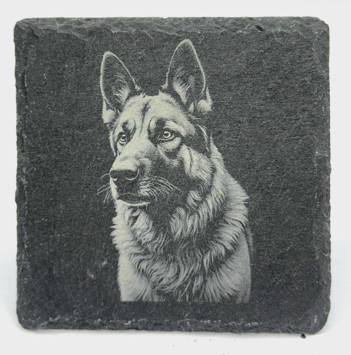 German Shepherd Art Slate Coaster – Realistic Dog Portrait