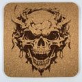 Cracked Horned Skull Cork Coaster – Dark Gothic Skull Art