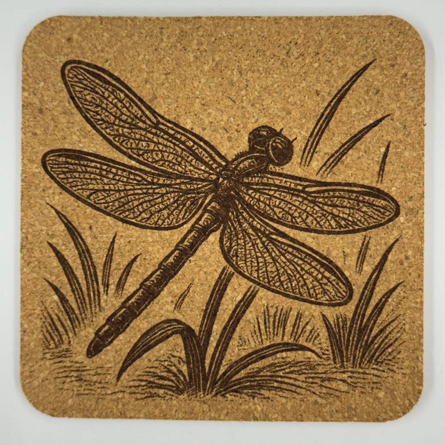 Vintage Dragonfly Illustration Cork Coaster – Nature Line Art