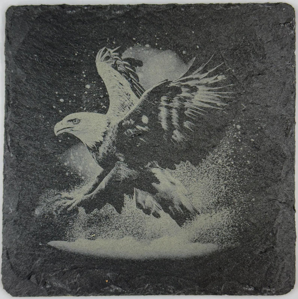 Powerful Eagle Engraving Slate Coaster – Timeless Wildlife Art
