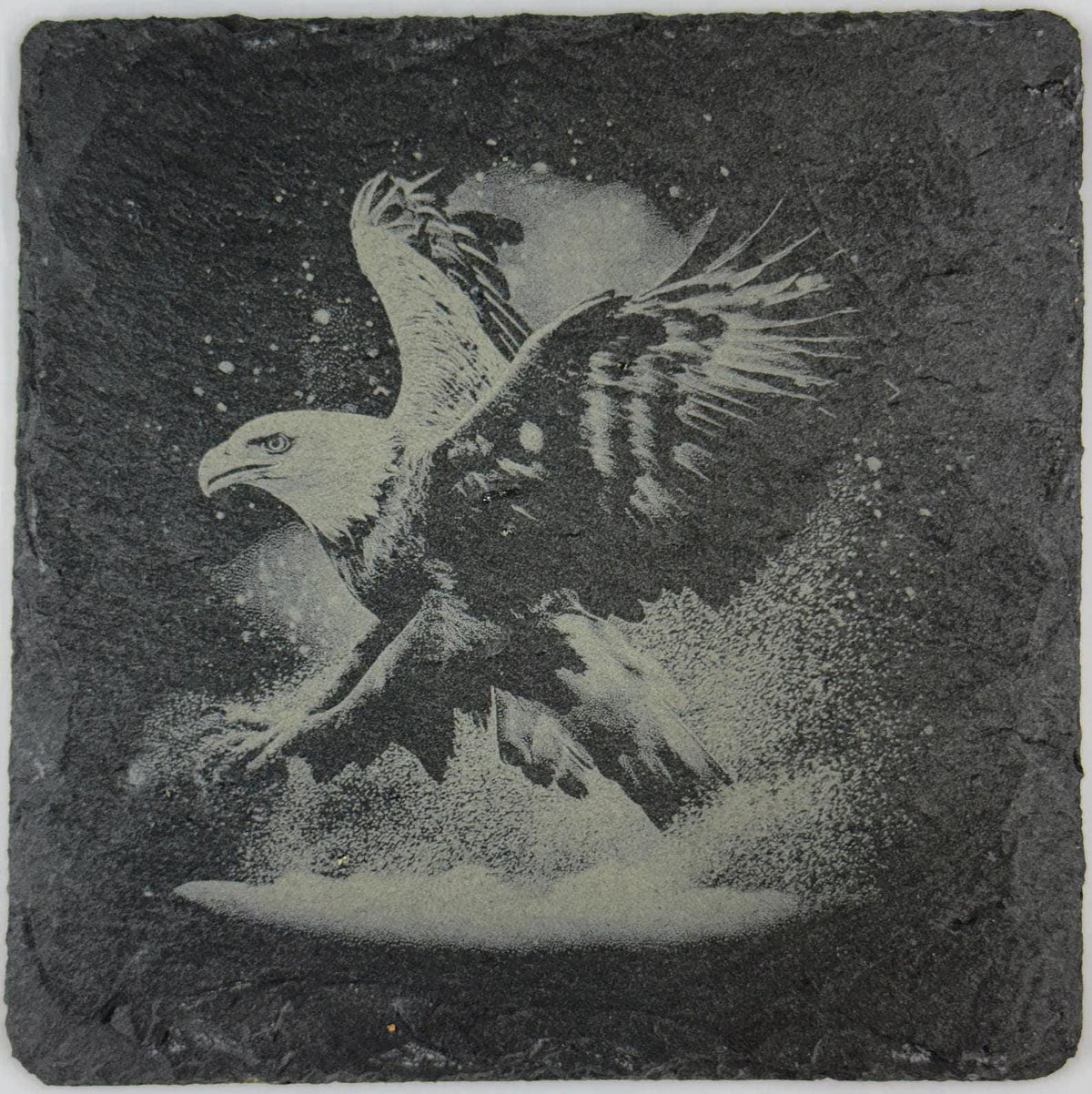 Powerful Eagle Engraving Slate Coaster – Timeless Wildlife Art