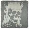 Flaming Skeleton Skull Slate Coaster – Dark Gothic Skull Art