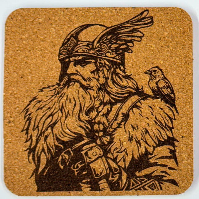 Winged Helm Viking with Raven – Cork Coaster