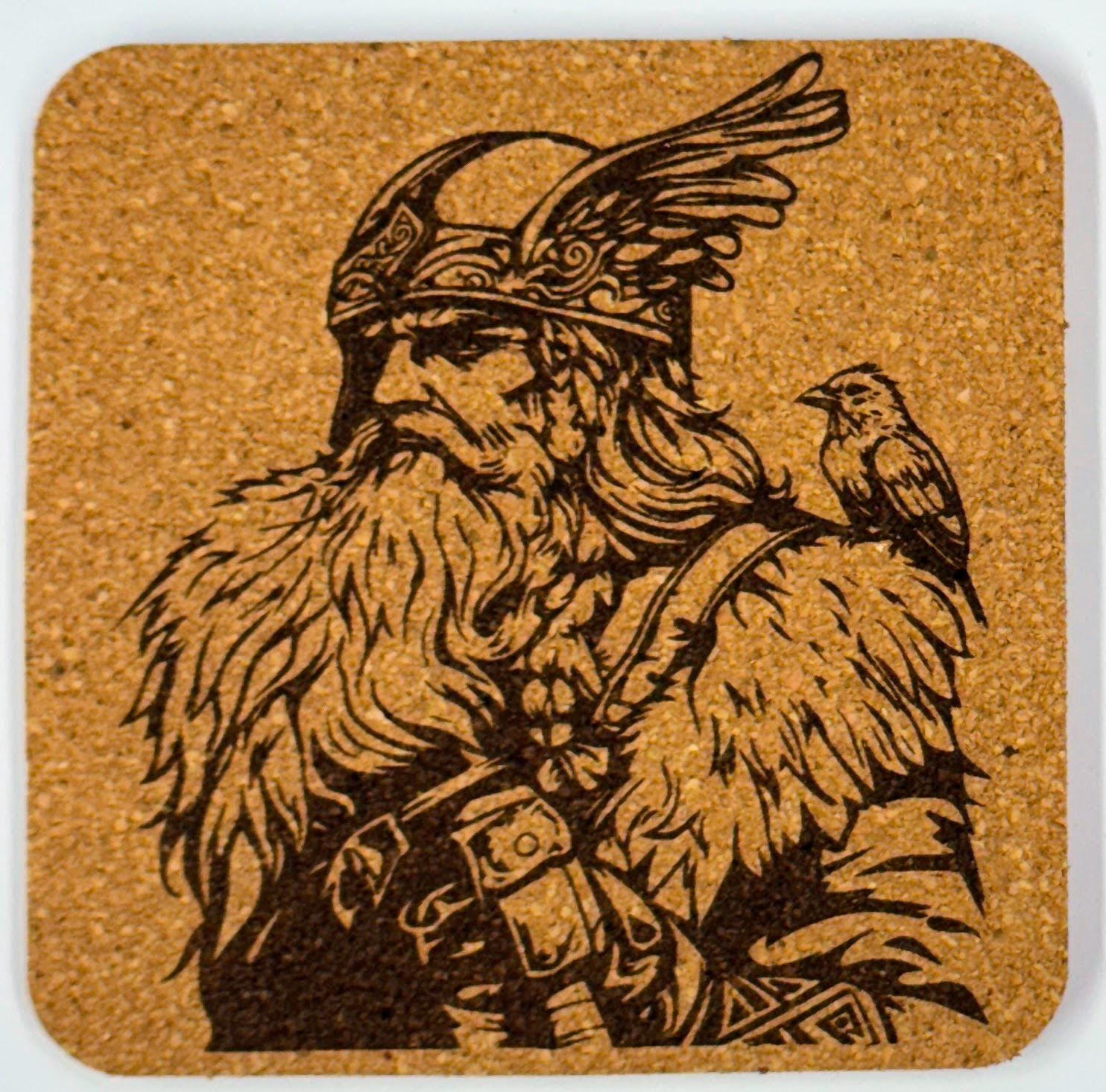 Winged Helm Viking with Raven – Cork Coaster