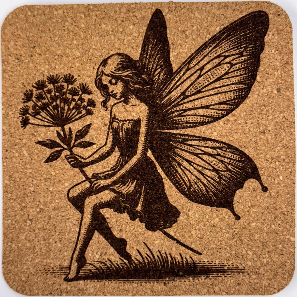 Peaceful Fairy with Flower – Whimsical Cork Coaster