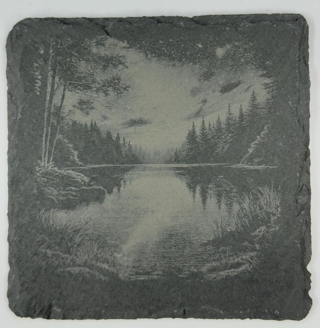 Forest Lake Landscape Slate Coaster – Quiet Wilderness Water Scene