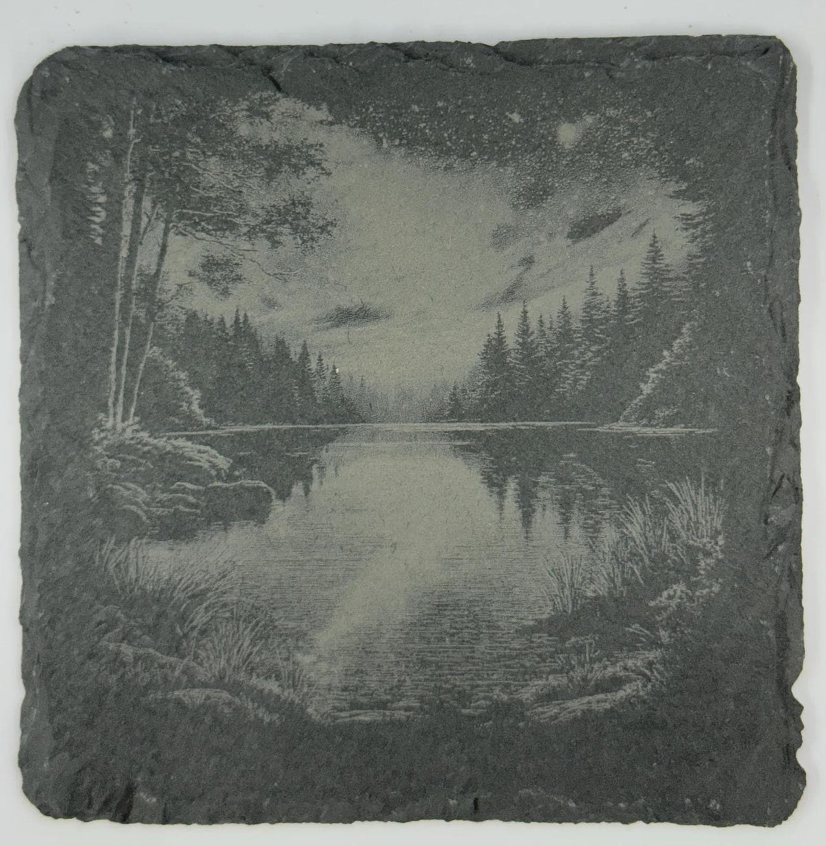 Forest Lake Landscape Slate Coaster – Quiet Wilderness Water Scene