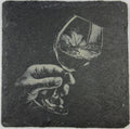 Hand Holding Wine Glass with Grape Leaf – Classic Slate Coaster
