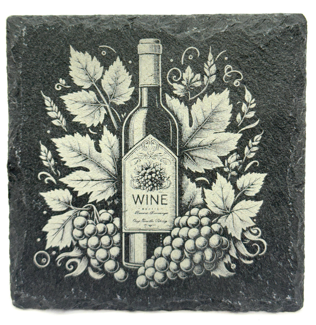 Grapes & Labelled Bottle Slate Coaster – Vintage Winery Charm