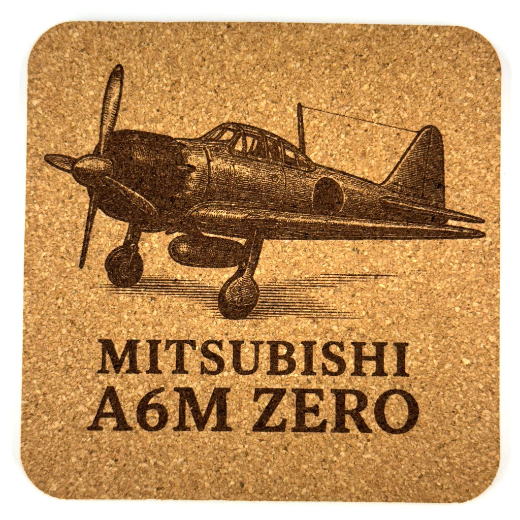 Mitsubishi A6M Zero WWII Fighter – Laser Engraved Cork Coaster