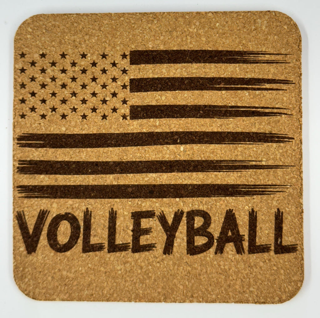 Patriotic Volleyball Cork Coaster – American Flag Sports Design