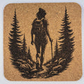 Lone Woman Hiking Nature Trail Cork Coaster – Rustic Outdoor Decor