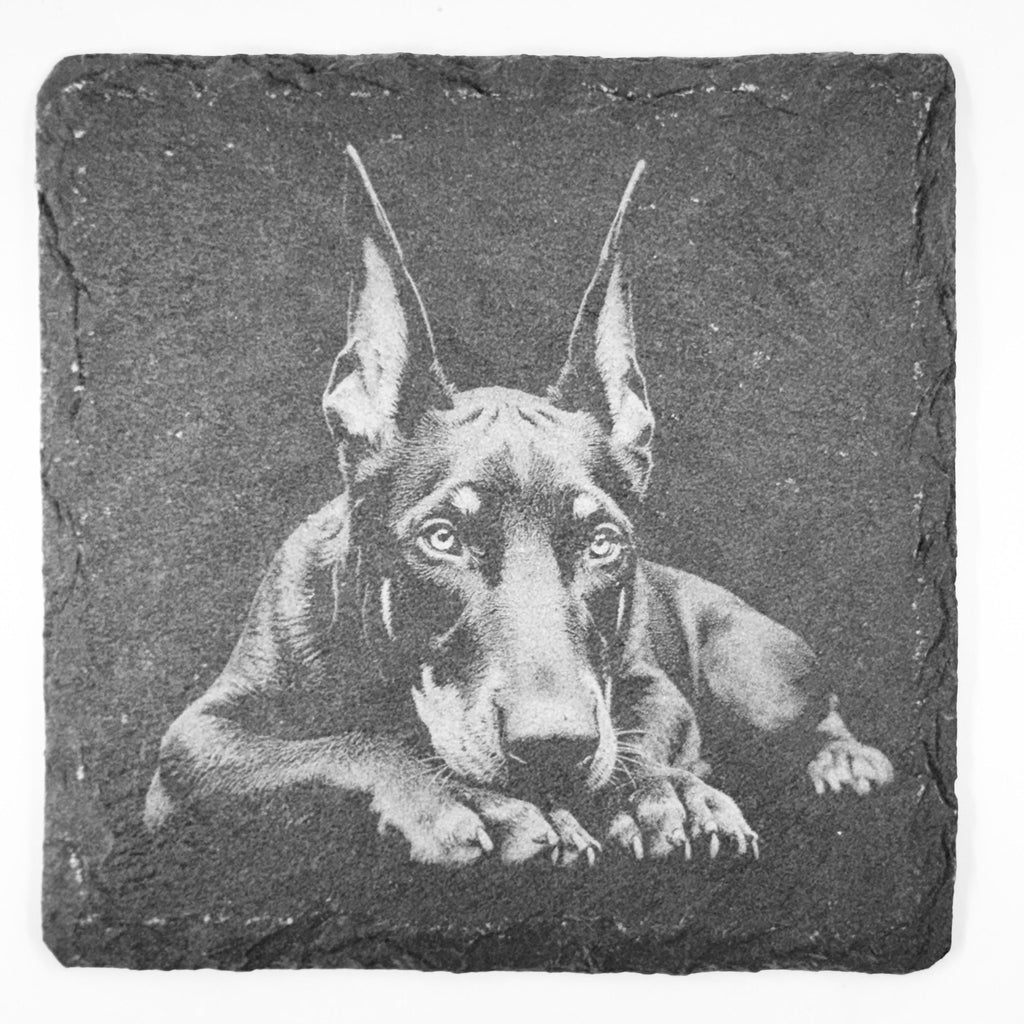 Doberman Slate Coaster – Focused Gaze and Sleek Elegance