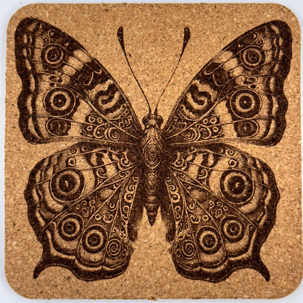 Botanical Butterfly Artwork Cork Coaster – Rustic Natural Decor
