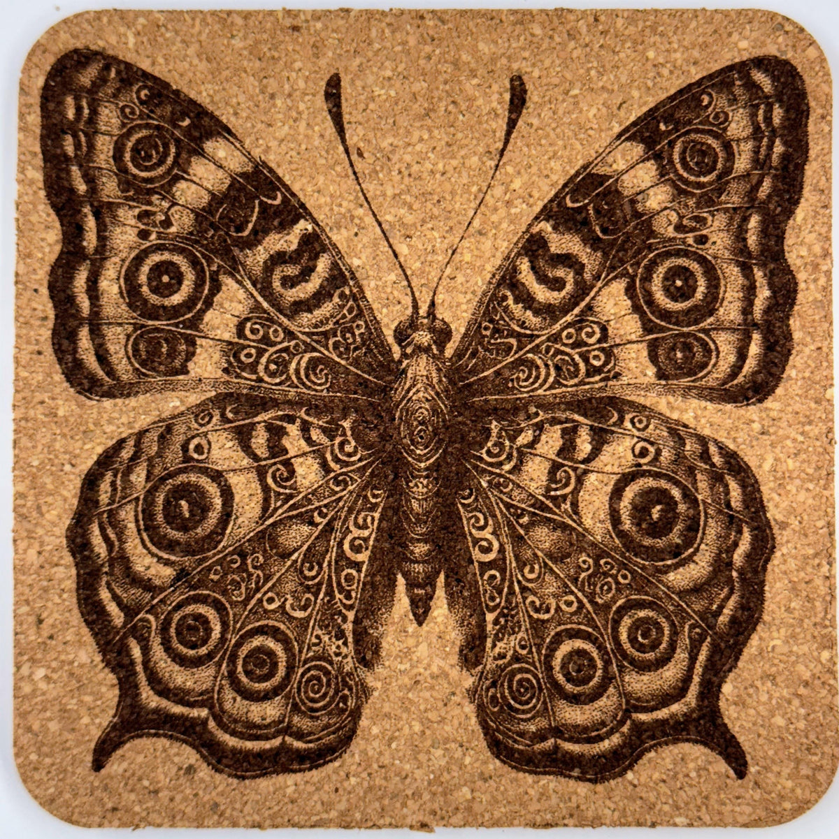 Botanical Butterfly Artwork Cork Coaster – Rustic Natural Decor
