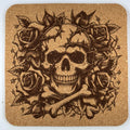 Skull and Roses Cork Coaster – Gothic Floral Skull Art