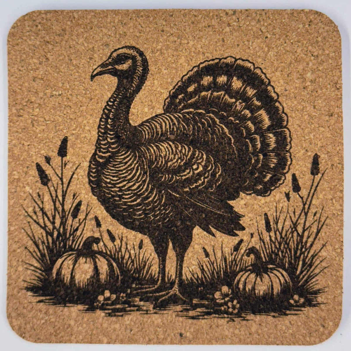 Autumn Turkey Illustration – Farmhouse Cork Coaster