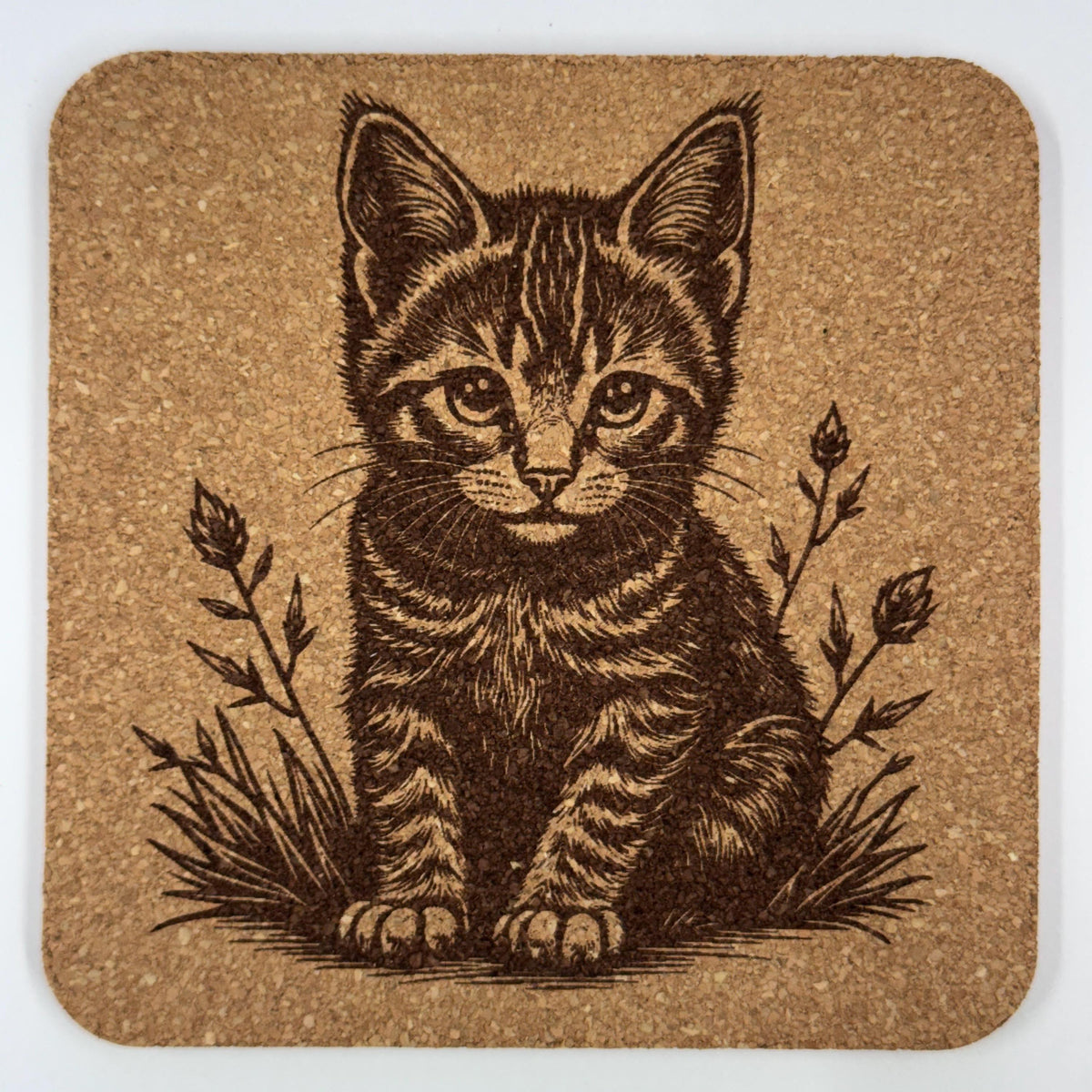 Woodland Kitten Portrait – Vintage Style Cork Coaster