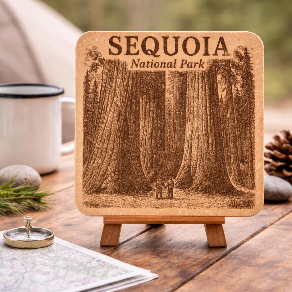 Sequoia National Park Cork Coaster – Giant Sequoia Forest Engraved