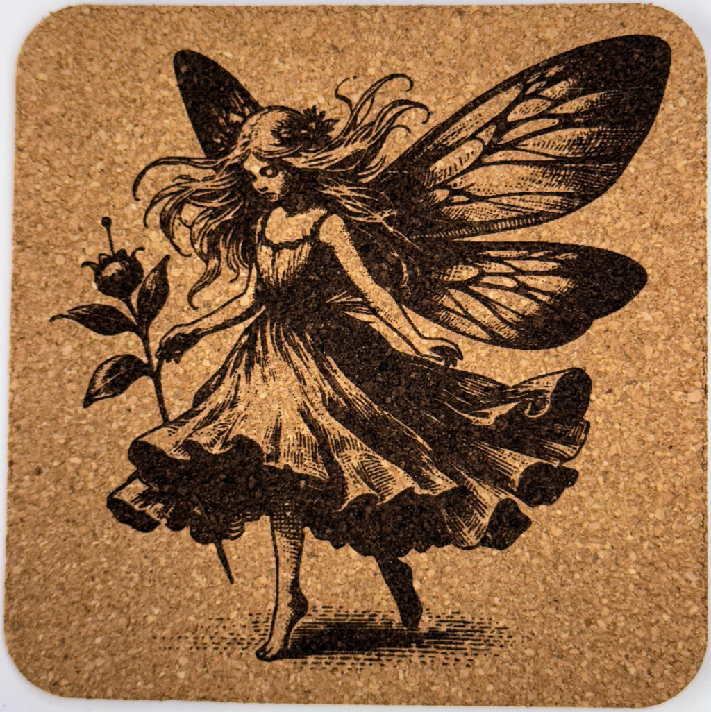 Gentle Rose Fairy Cork Coaster – Whimsical Floral Art