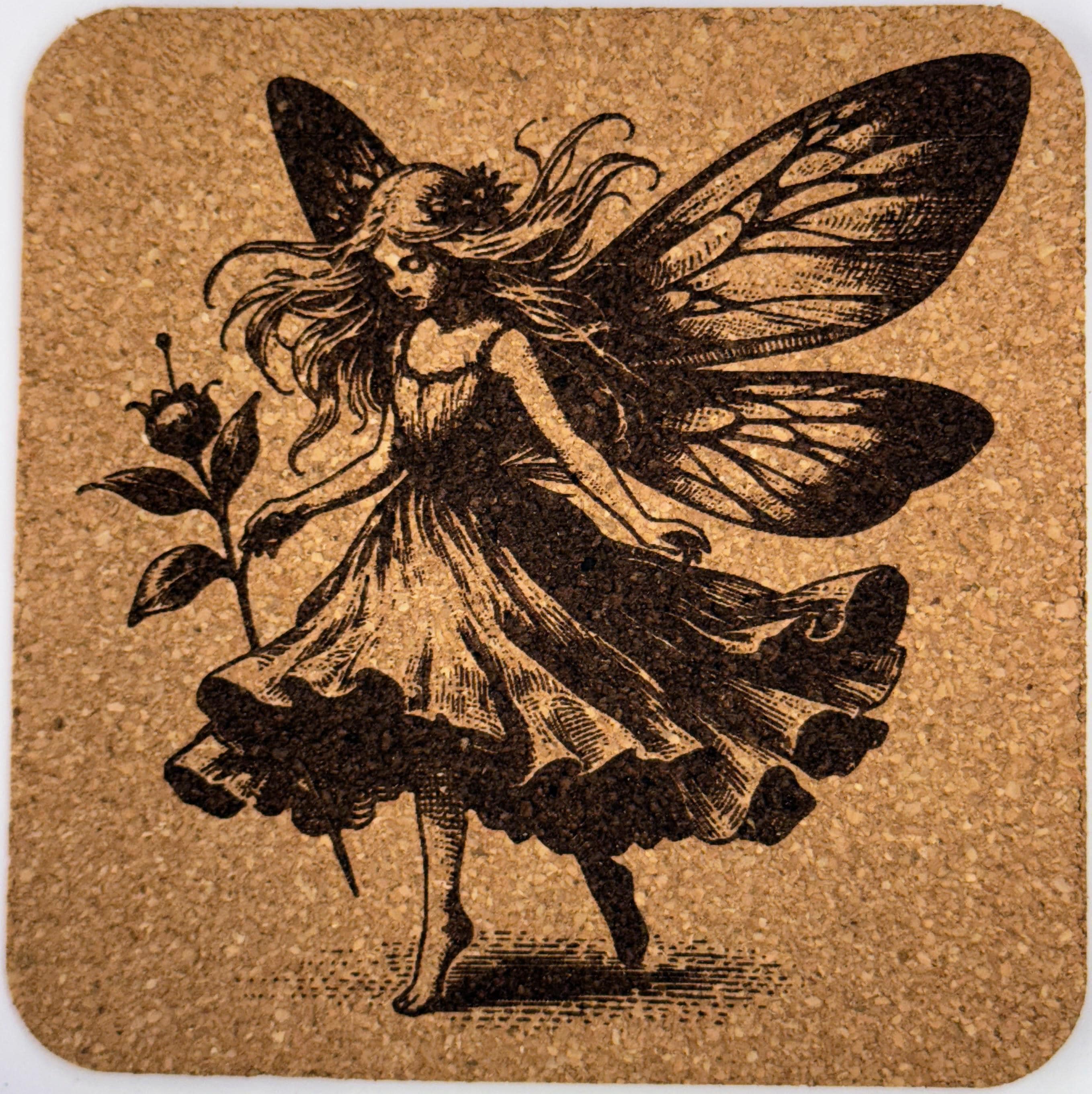 Gentle Rose Fairy Cork Coaster – Whimsical Floral Art