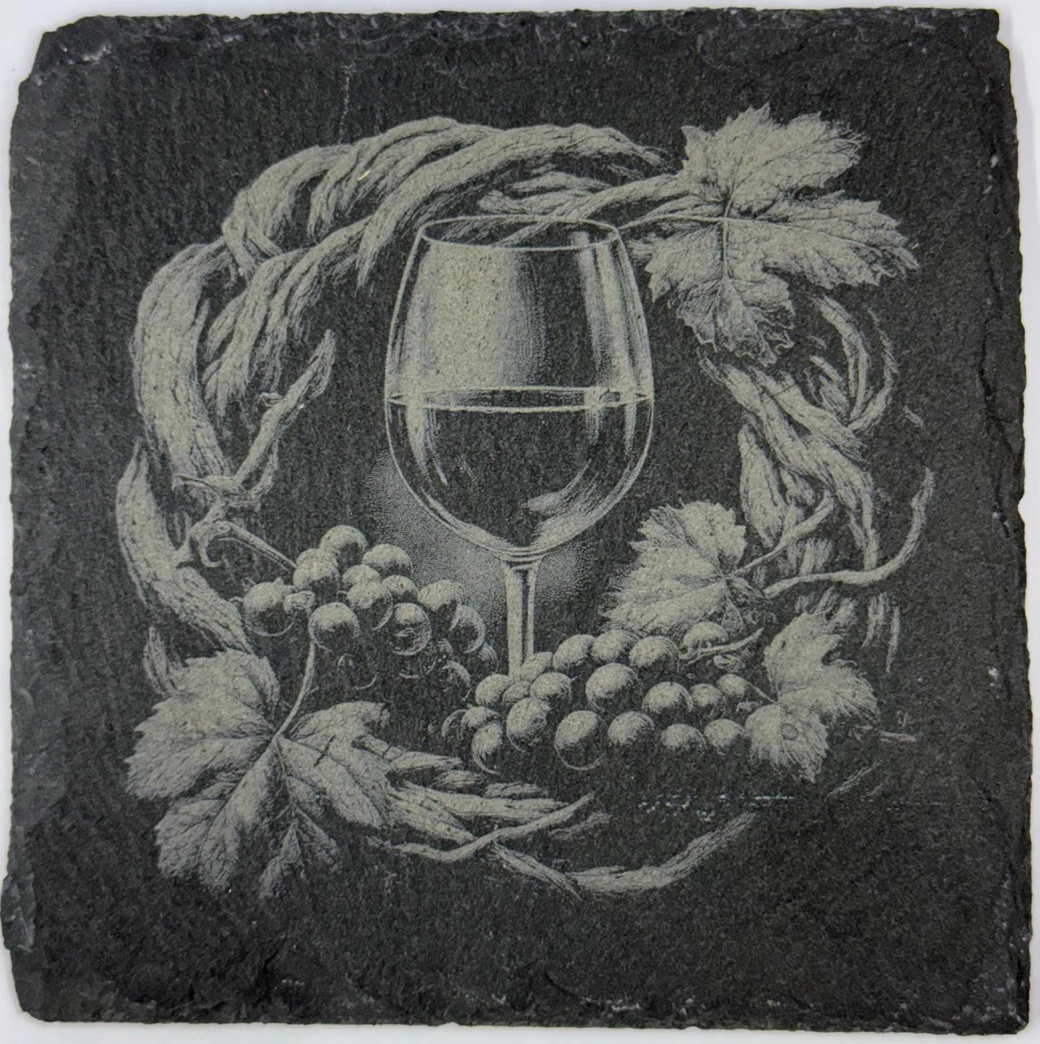 Wine Country Wreath with Glass & Grapes – Rustic Vineyard Slate Coaster